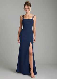 Azazie Egypt Bridesmaid Dresses Dark Navy Sheath Sweetheart Neckline Chiffon Dress image1