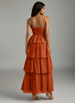 Azazie Kaiden Bridesmaid Dresses Burnt Orange A-Line Sweetheart Neckline Chiffon Dress image2