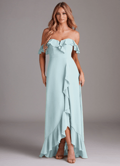Azazie Lyra Robes de demoiselle d'honneur Robe Trapèze Convertible en Mousseline de soie Brume image1