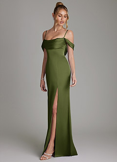 Azazie Nira Bridesmaid Dresses Olive Mermaid Corset Stretch Satin Dress image6