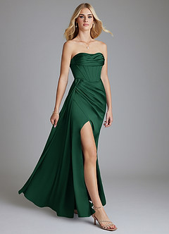 Azazie Amyra Bridesmaid Dresses Dark Green Mermaid Off the Shoulder Stretch Satin Convertible Dress image10