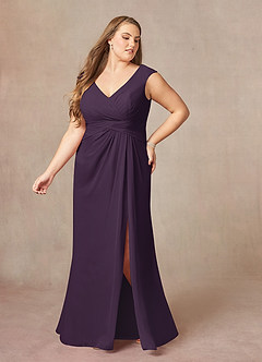 Azazie Sally Mother of the Bride Dresses Plum A-Line V-Neck Pleated Chiffon Dress image9