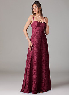 Azazie Valentine Bridesmaid Dresses Burgundy A-Line Sweetheart Neckline Floral Burnout Dress image3