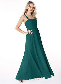 Azazie Jay Bridesmaid Dresses Peacock A-Line Square Neckline Side Slit Chiffon Dress image3