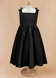 Azazie Chelsie Flower Girl Dresses Black A-Line Bow Matte Satin Dress image5