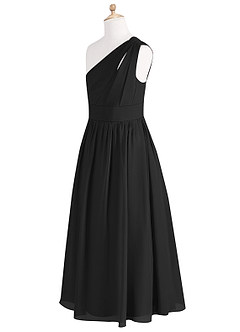 Azazie Molly Junior Vestido Preto de Chiffon de Linha A com Plissado image9