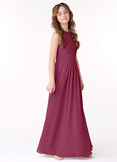 Azazie Bonnie Junior Mulberry A-Line Pleated Chiffon Dress image2