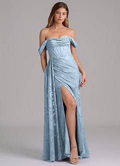 Azazie Amyra Bridesmaid Dresses Sky Blue Mermaid Off the Shoulder Floral Burnout Convertible Dress image1