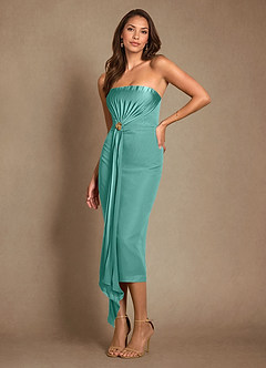 Azazie Dinanta Mother of the Bride Dresses Aqua Column Pleated Chiffon Dress image5
