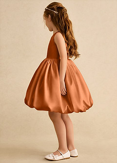 Azazie Nirvana Abiti da Ragazza di Fiori Abito Principessa in Raso Opaco Increspato Rame image4