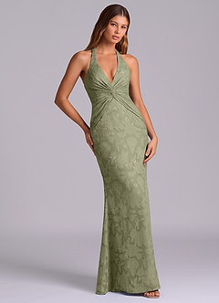 Azazie Valerie Final Sale Pistachio Mermaid Pleated Floral Burnout Dress image5