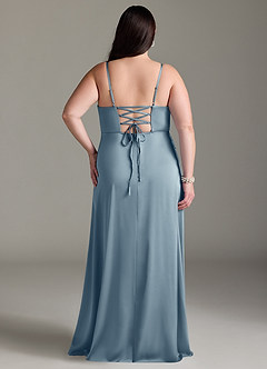 Azazie Marchella Bridesmaid Dresses Dusty Blue A-Line Corset Stretch Satin Dress image8