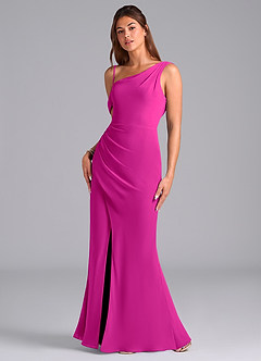 Azazie Madelyn Bridesmaid Dresses Fuchsia Mermaid One Shoulder Chiffon Convertible Dress image5