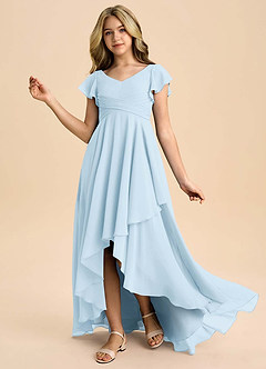 Azazie Caria Junior Sky Blue A-Line Pleated Chiffon Dress image1