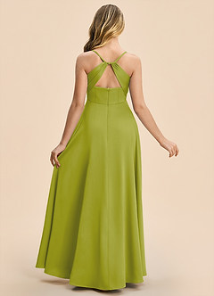 Azazie Gia Junior Lemongrass A-Line Pleated Stretch Satin Dress image2