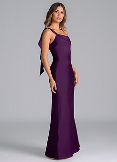 Azazie Driea Bridesmaid Dresses Grape Mermaid One Shoulder Stretch Satin Dress image4