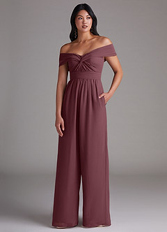 Azazie Lamara Brautjungfernkleider Wandelbar Schulterfrei Chiffon Overall/Jumpsuit Sangria image1