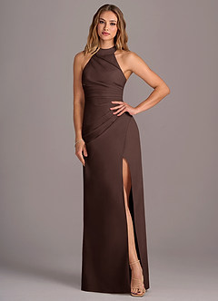 Azazie Jemma Vestidos de damas de honor Vestido de Ganache de Gasa de Corte Recto con Plisado image4