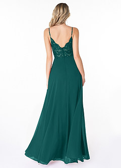 Azazie Lena Bridesmaid Dresses Peacock A-Line Lace Chiffon Dress image2