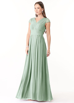 Azazie Organa Brautjungfernkleider A-Linie Plissee Chiffon Kleid Agave image3