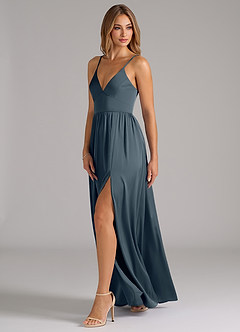 Azazie Aaida Robes de demoiselle d'honneur Robe Trapèze en Satin extensible Corset Violet Crépusculaire image3