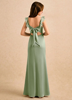 Azazie Novalie Girls Formal Flower Girl Dresses Dusty Sage Mermaid Bow Stretch Satin Dress image1