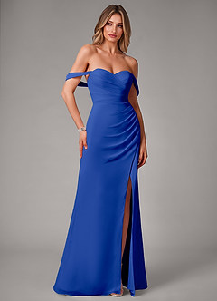 Azazie Haisley Bridesmaid Dresses Royal Blue Sheath Off the Shoulder Chiffon Convertible Dress image3