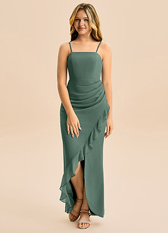 Azazie Buzzy Junior Sea Moss Sheath Pleated Chiffon Dress image4