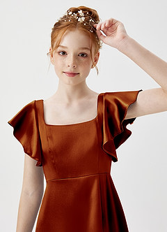 Azazie Bondi Junior Auburn A-Line Side Slit Metallic Satin Dress image5