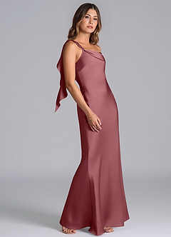 Azazie Driea Bridesmaid Dresses Desert Rose Mermaid One Shoulder Stretch Satin Dress image5