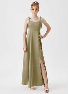 Azazie Rosey Junior Robe Trapèze en Satin extensible Encolure en Forme de Cœur Vert Mousse image5