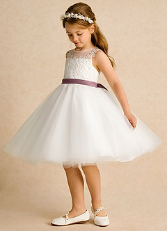 Azazie Lettie Flower Girl Dresses Ivory Vintage Mauve Ball-Gown Lace Dress image3
