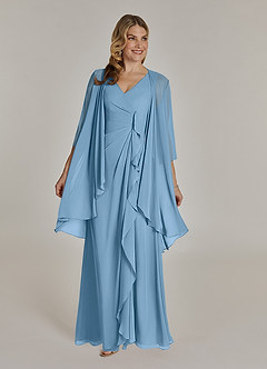 Azazie Manuella Mother of the Bride Dresses Steel Blue A-Line V-Neck Pleated Chiffon Dress image3
