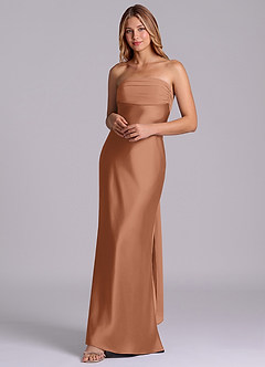 Azazie Ailanie Brudtärnklänningar Klä av Tubklänning i Stretch Satin Axelbandslös Bronzer image3