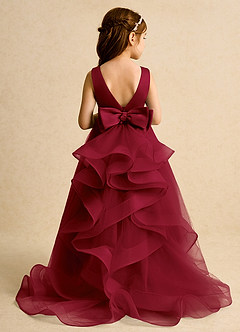 Azazie Lior Flower Girl Dresses Burgundy Ball-Gown Pleated Tulle Dress image8