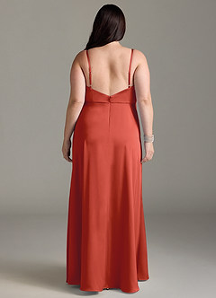Azazie Brielle Bridesmaid Dresses Rust A-Line Cowl Spaghetti Straps Stretch Satin Dress image7
