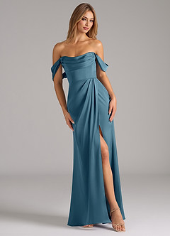 Azazie Johana Robes de demoiselle d'honneur Robe Sirène Convertible en Satin extensible Épaule décolletée Bermude image1