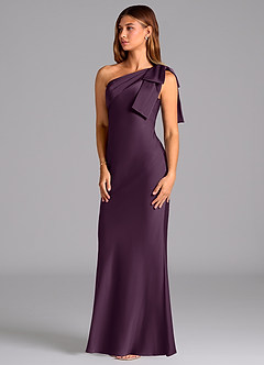 Azazie Yuanna Bridesmaid Dresses Plum Mermaid One Shoulder Stretch Satin Dress image4