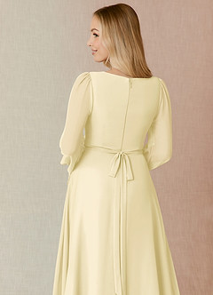 Azazie Leonia Robes de demoiselle d'honneur Robe Trapèze en Mousseline de soie Manche longue Sorbet Citron image7