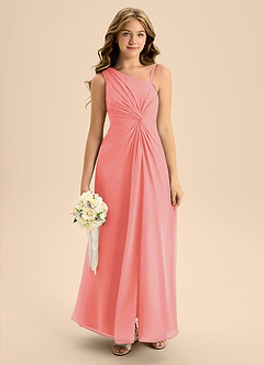 Azazie Brooke Junior Abito A-Line in Chiffon Spacco Laterale Corallo image3