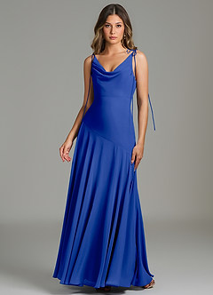 Azazie Dawn Vestidos de damas de honor Vestido Azul Real de Gasa de Corte Sirena con Plisado image7