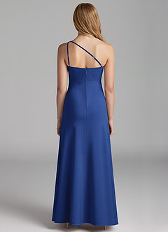 Azazie Mika Junior Robe Trapèze en Satin extensible Plissée Bleu Roi image2