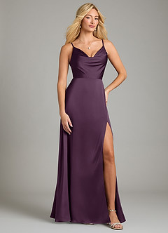 Azazie Sarella Vestidos de damas de honor Vestido de Ciruela de Satén Elástico de Corte en A con Plisado image1