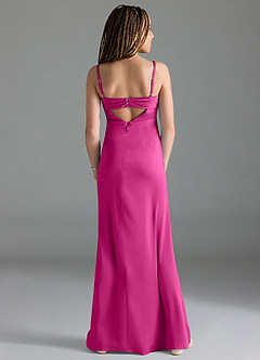 Azazie Leonis Junior Fuchsia A-Line Pleated Stretch Satin Dress image2