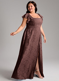 Azazie Bondi Vestidos de damas de honor Vestido de Expresado de Devorado Floral de Corte en A con Corte Lateral image9