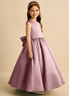 Azazie Daisies Flower Girl Dresses Dusty Rose Ball-Gown Bow Matte Satin Dress image3