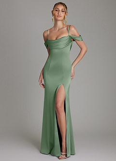 Azazie Nira Suknie dla druhen Syrena Gorset Satyna elastyczna Do ziemi Sukienka image1