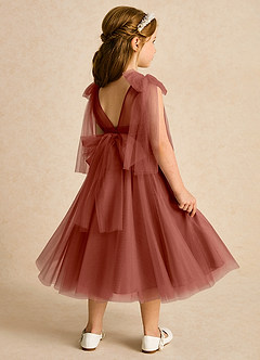Azazie Dori Robe Demoiselle D'honneur Fillette Robe Trapèze en Tulle Rayé Auburn image3