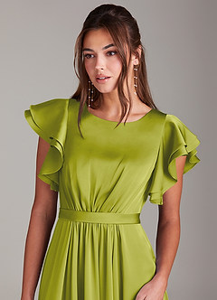 Azazie Daphne Modest Bridesmaid Dresses A-Line Ruched Stretch Satin Floor-Length Dress image5