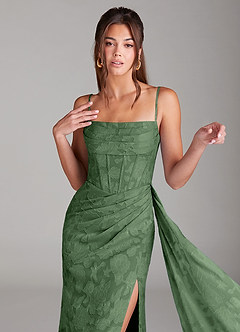 Azazie Denisa Bridesmaid Dresses Eucalyptus Sheath Pleated Floral Burnout Dress image6